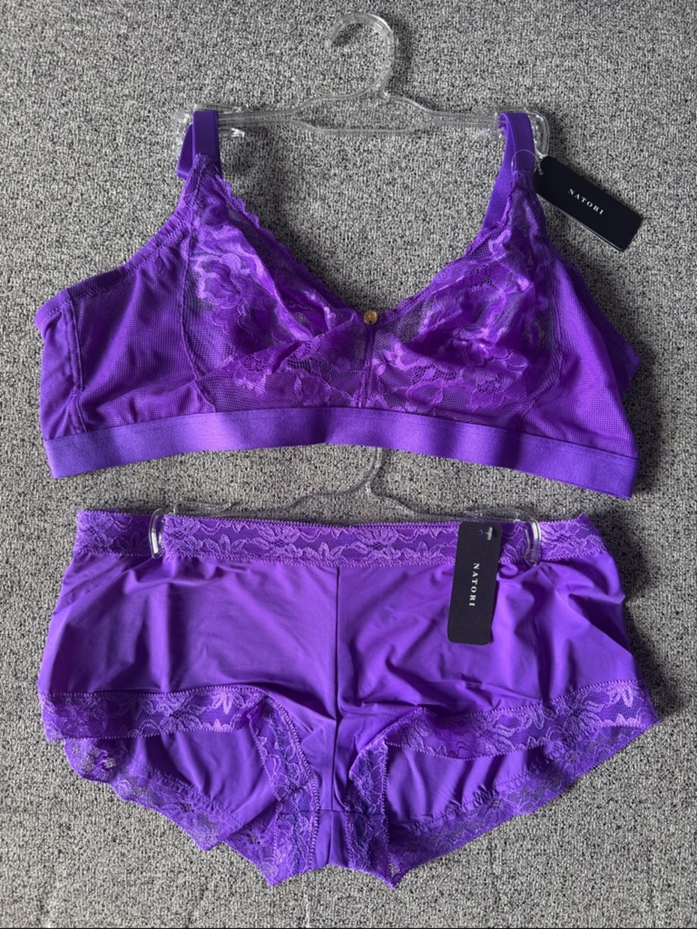 Natori Flora Violet Lace Wireless Bralette & Lace-Trim Shorts Set